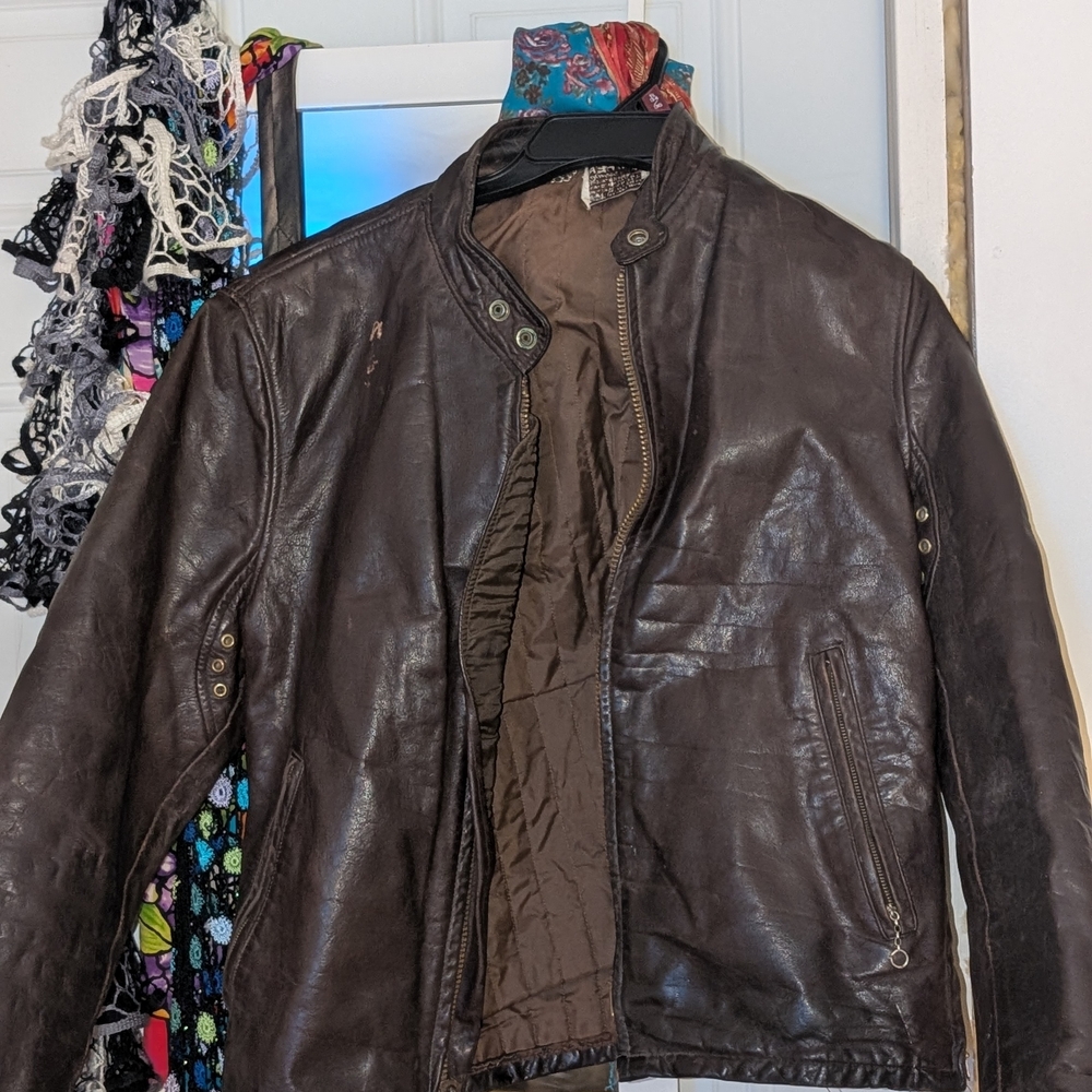 Vintage ark Brown Leather Bomber Jacket